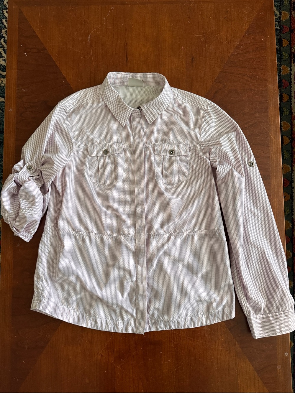 Alpine Light Pink and White Micro-Check Long Rolled Sleeve Button Travel Shirt